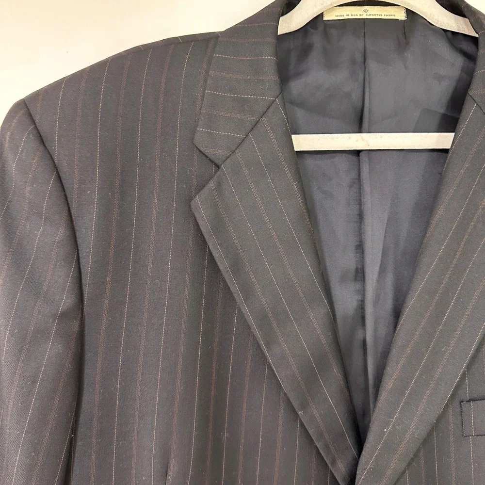 Joseph Abboud Nordstrom Pinstripe Wool Blazer Mens 44L Black‎ 3-Button | Classic